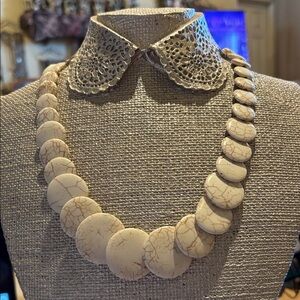Cream Stone Bead Statement Necklace - Unbranded